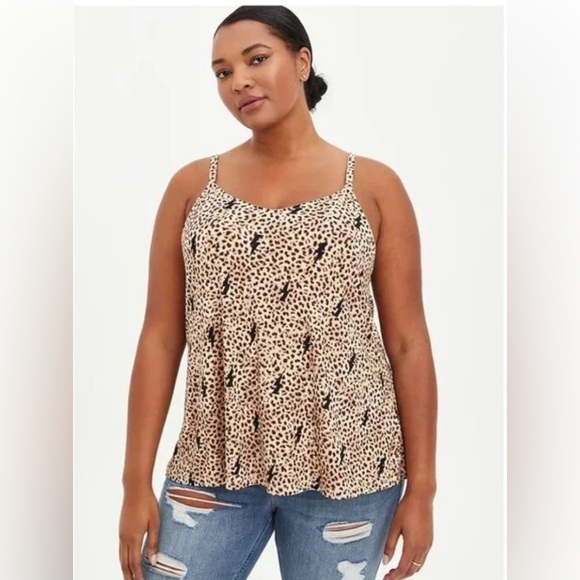 TORRID WOMEN’S SWING CAMI TOP LIGHTENING BOLTS LEOPARD PRINT SIZE 2X - Picture 1 of 7